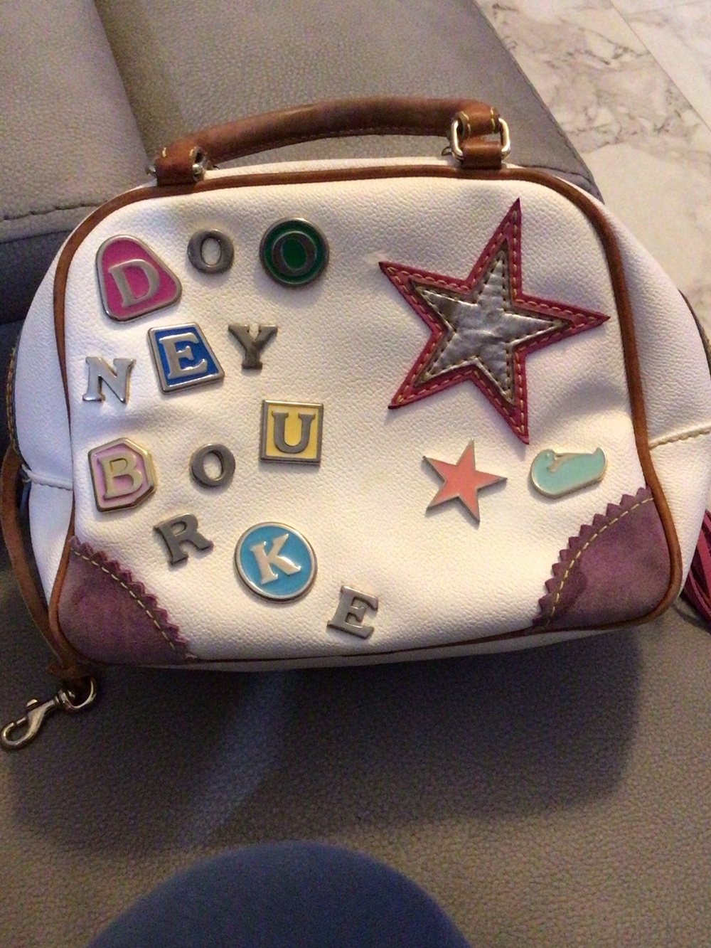 Vintage Dooney & Bourke bowling bag Mimi pursewith Purple and Brown Trim